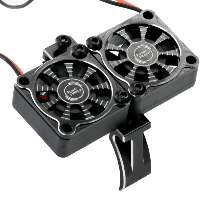Powerhobby 1/10 Car Aluminum Heatsink 30mm Twin Turbo Cooling Fans Mount BLACK