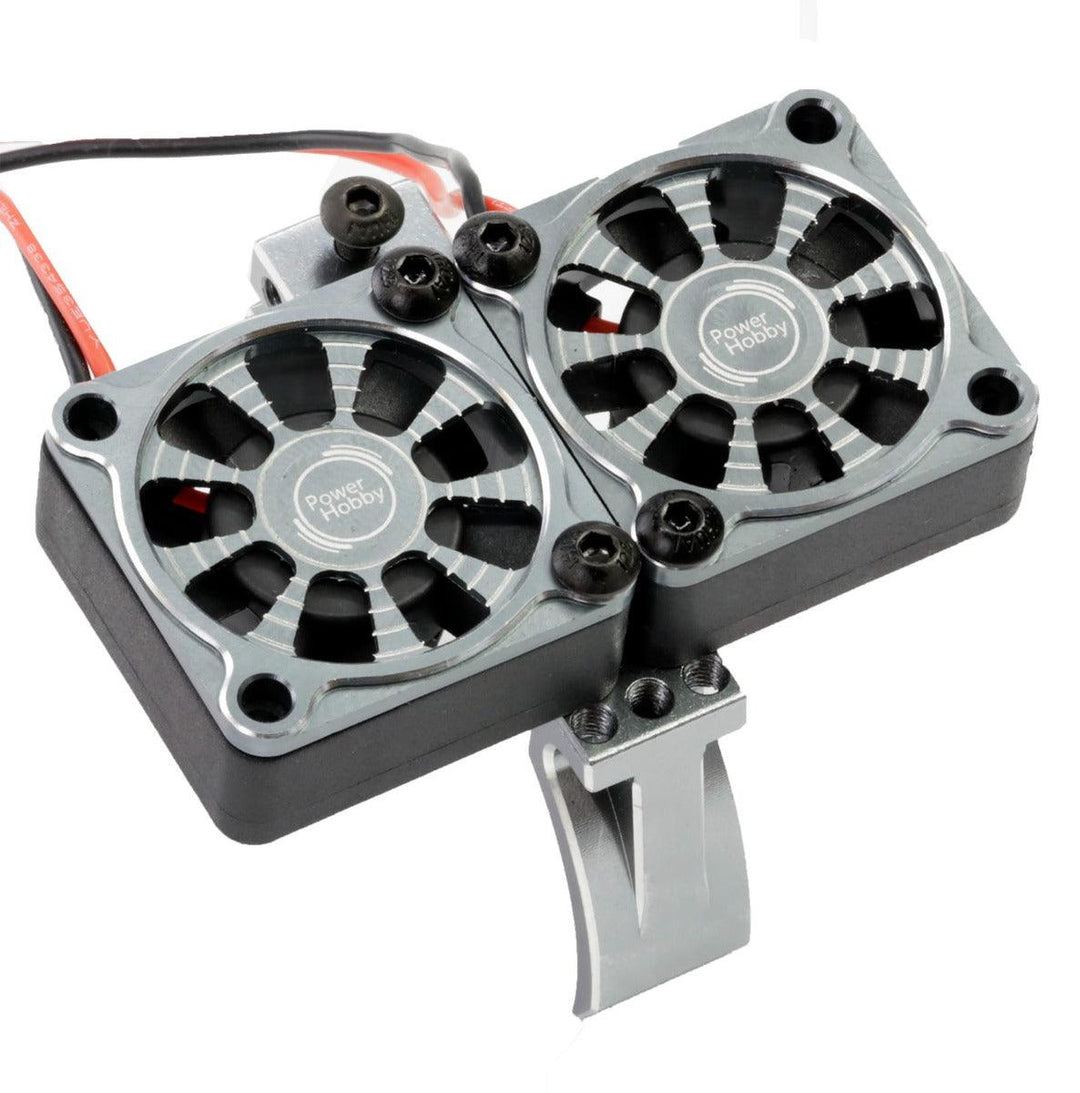 Powerhobby 1/10 Aluminum Heatsink Mount 30mm Twin Turbo Cooling Fans 28K Gunmetal