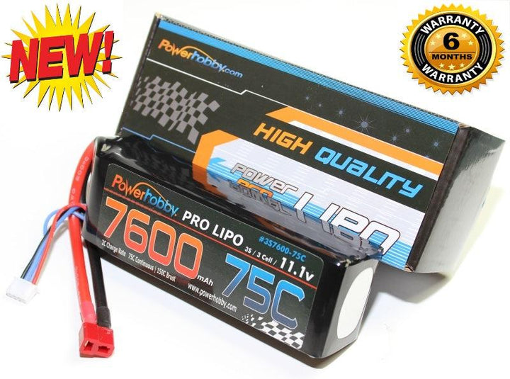 Powerhobby 3S 11.1V 7600mAh 75C Lipo Battery Soft Case w Deans Plugs 3-Cell
