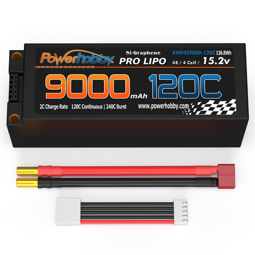 Powerhobby 15.2V 4S 9000MAH 120C Graphene + HV Lipo Battery 5mm Bullets Deans
