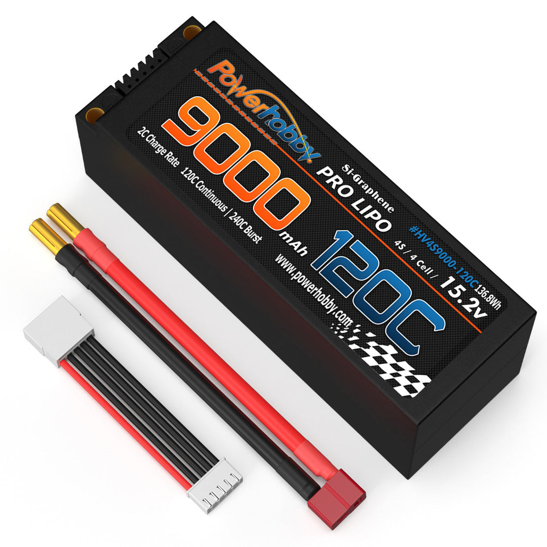Powerhobby 15.2V 4S 9000MAH 120C Graphene + HV Lipo Battery 5mm Bullets Deans