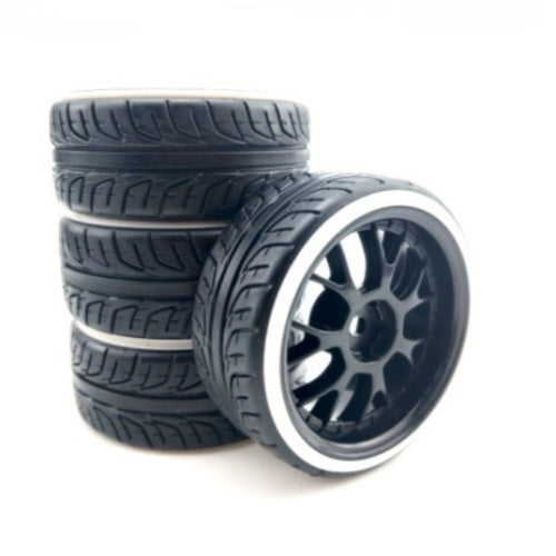 Powerhobby 1/10 Drift Car Mounted Tires / Wheels (4) White / Black PY483