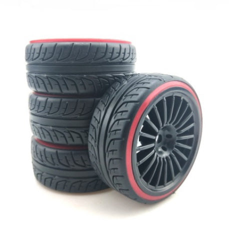 Powerhobby 1/10 Drift Car Mounted Tires / Wheels (4) Red / Black PY511