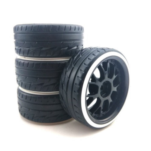 Powerhobby 1/10 Drift Car Mounted Tires / Wheels (4) White / Black PY921
