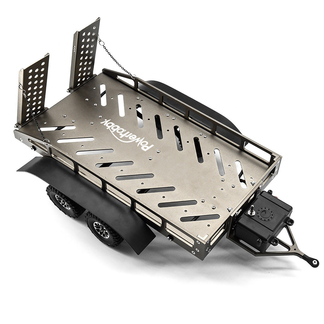 Powerhobby 1/18 / 1/16 Metal Trailer w Lights Silver FOR Traxxas TRX-4M