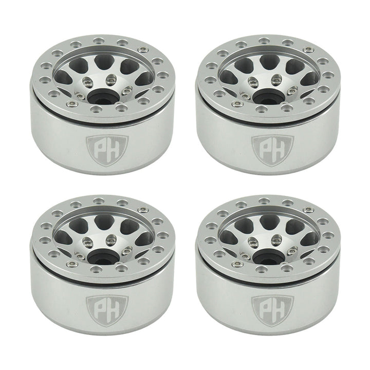Powerhobby Aluminum 1.55" Beadlock Wheels Silver (4) 1/10 Rock Crawler