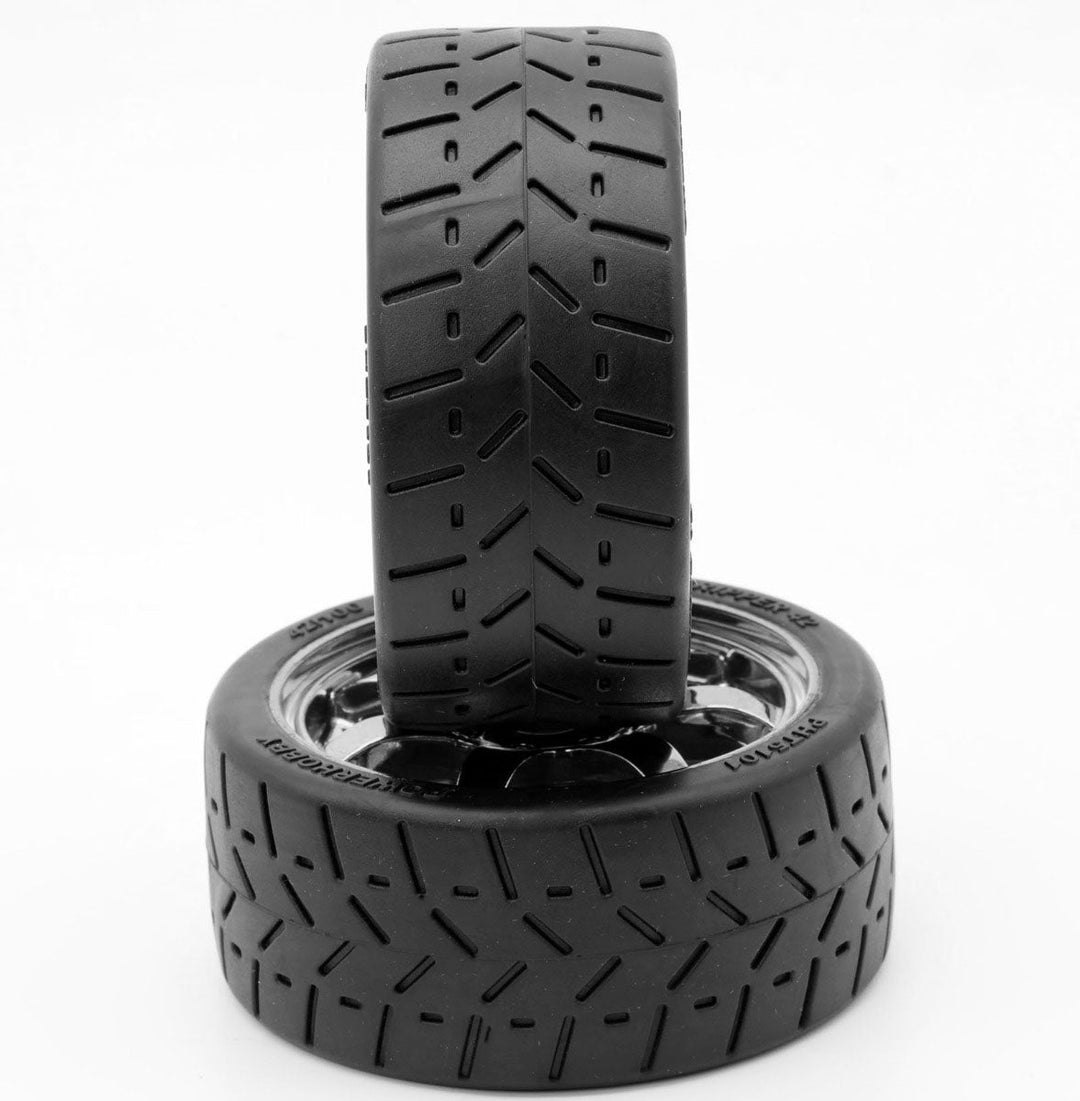 Powerhobby 1/8 Gripper 42/100 Belted Mounted Tires 17mm Chrome Wheels