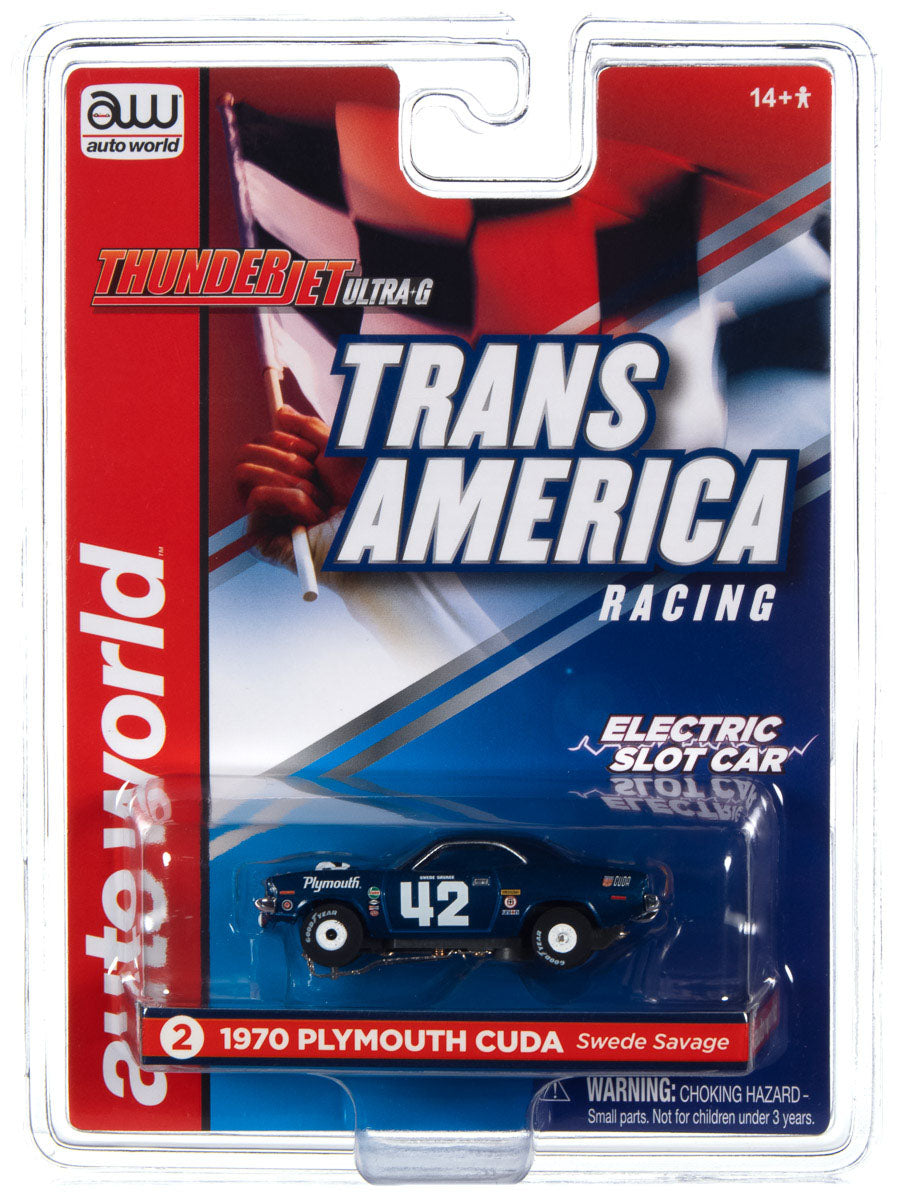 Auto World Thunderjet R32 Swede Savage 1970 AAR Plymouth Barracuda HO Slot Car