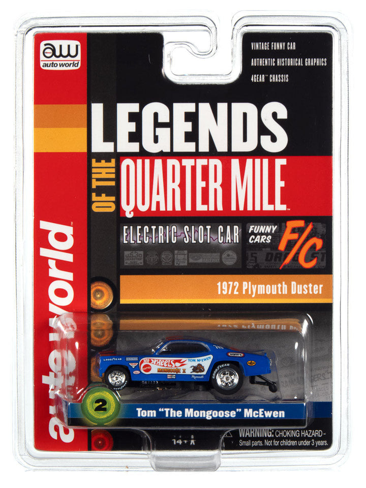 Auto World 4Gear Hot Wheels Tom McEwen Mongoose Plymouth Duster Funny HO Slot Car