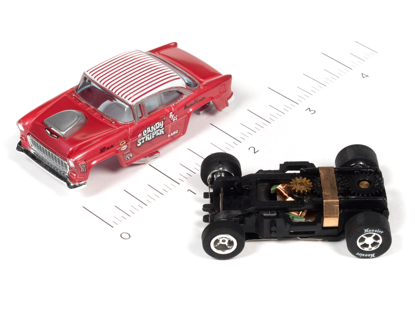 Auto World 1955 Chevy Bel Air Gasser Candy Striper Tribute HO Slot Car