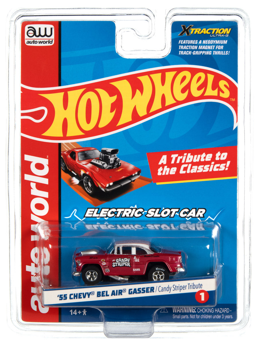 Auto World 1955 Chevy Bel Air Gasser Candy Striper Tribute HO Slot Car SC382