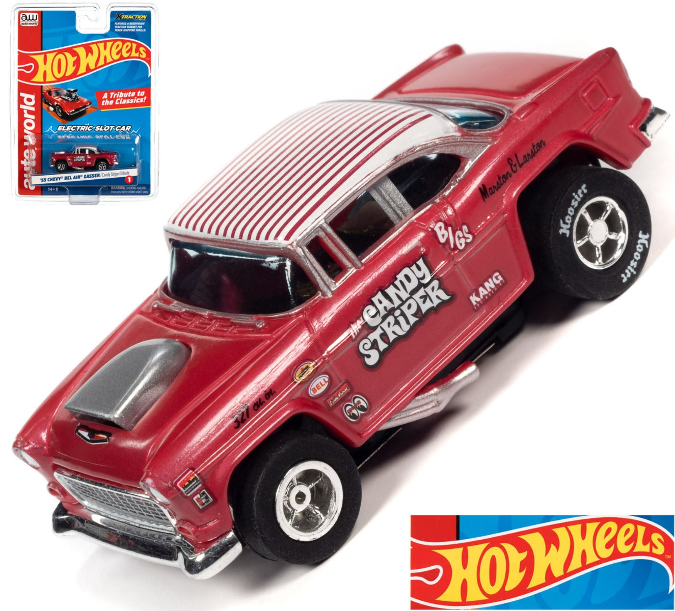 Auto World 1955 Chevy Bel Air Gasser Candy Striper Tribute HO Slot Car