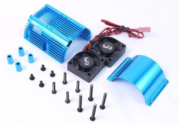 Yeah Racing Heat Sink w/Twin Tornado High Speed Fans Sets Blue For 1/8 Motors