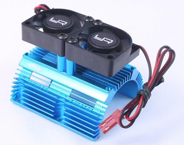 Yeah Racing Heat Sink w/Twin Tornado High Speed Fans Sets Blue For 1/8 Motors