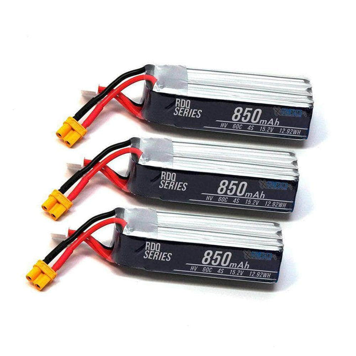 3 PACK of RDQ Series 15.2V 4S 850mAh 60C LiHV Whoop/Micro Battery (Long Type) - XT30 at WREKD Co.