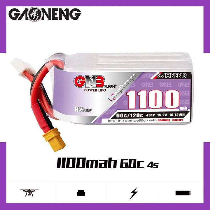 Gaoneng GNB 15.2V 4S 1100mAh 60C LiHV Battery - XT30 at WREKD Co.