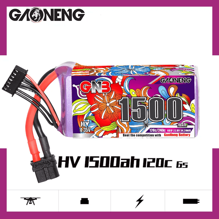 Gaoneng GNB 22.8V 6S 1500mAh 120C LiHV Battery - XT60 at WREKD Co.