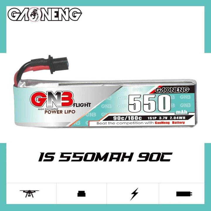 Gaoneng GNB 3.7V 1S 550mAh 90C LiPo Whoop/Micro Battery w/ Cabled - A30 at WREKD Co.