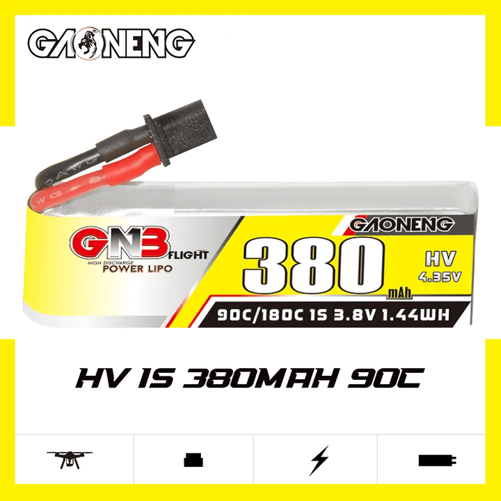 Gaoneng GNB 3.8V 1S 380mAh 90C LiHV Whoop/Micro Battery w/ Cabled - A30 at WREKD Co.