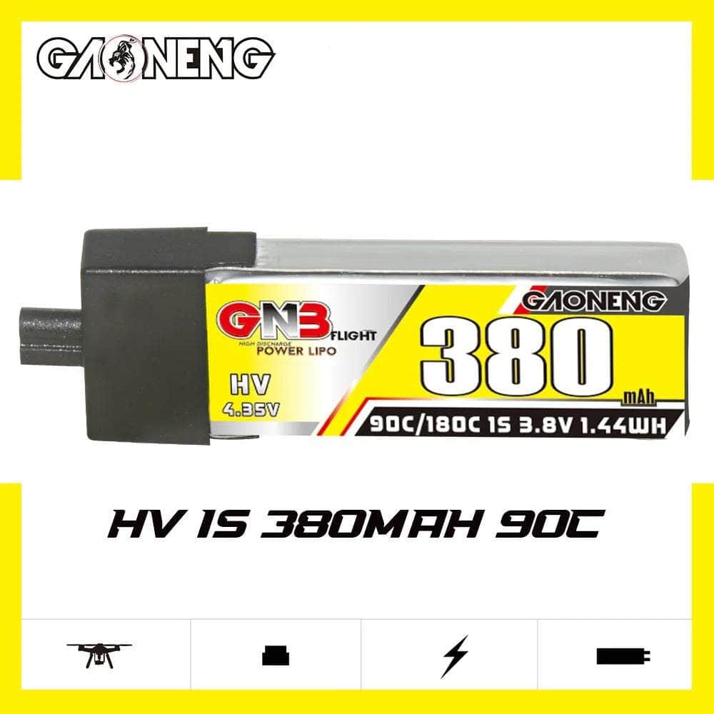 Gaoneng GNB 3.8V 1S 380mAh 90C LiHV Whoop/Micro Battery w/ Plastic Head - A30 at WREKD Co.