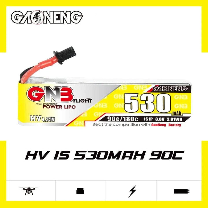 Gaoneng GNB 3.8V 1S 530mAh 90C LiHV Whoop/Micro Battery w/ Cabled - A30 at WREKD Co.