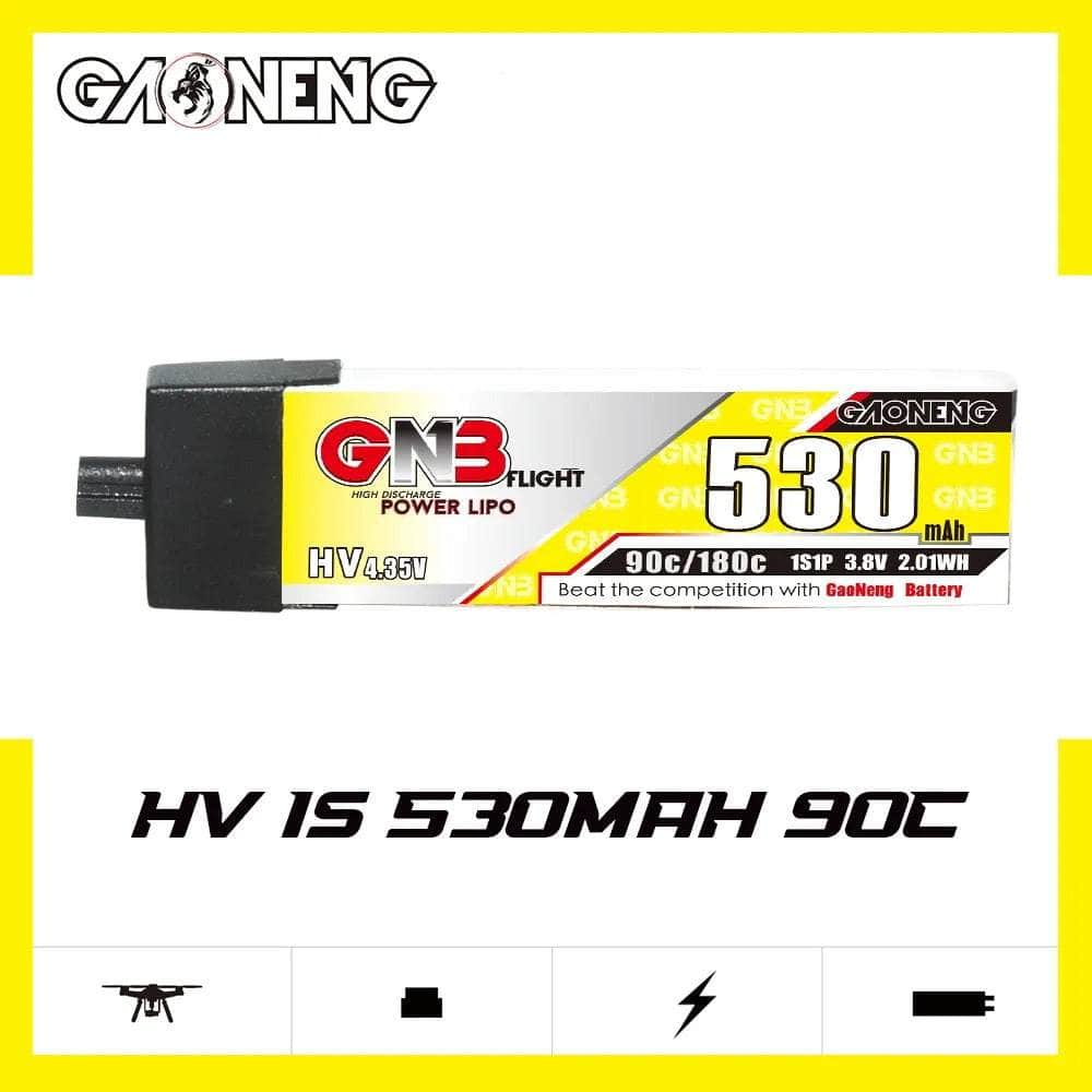 Gaoneng GNB 3.8V 1S 530mAh 90C LiHV Whoop/Micro Battery w/ Plastic Head - A30 at WREKD Co.
