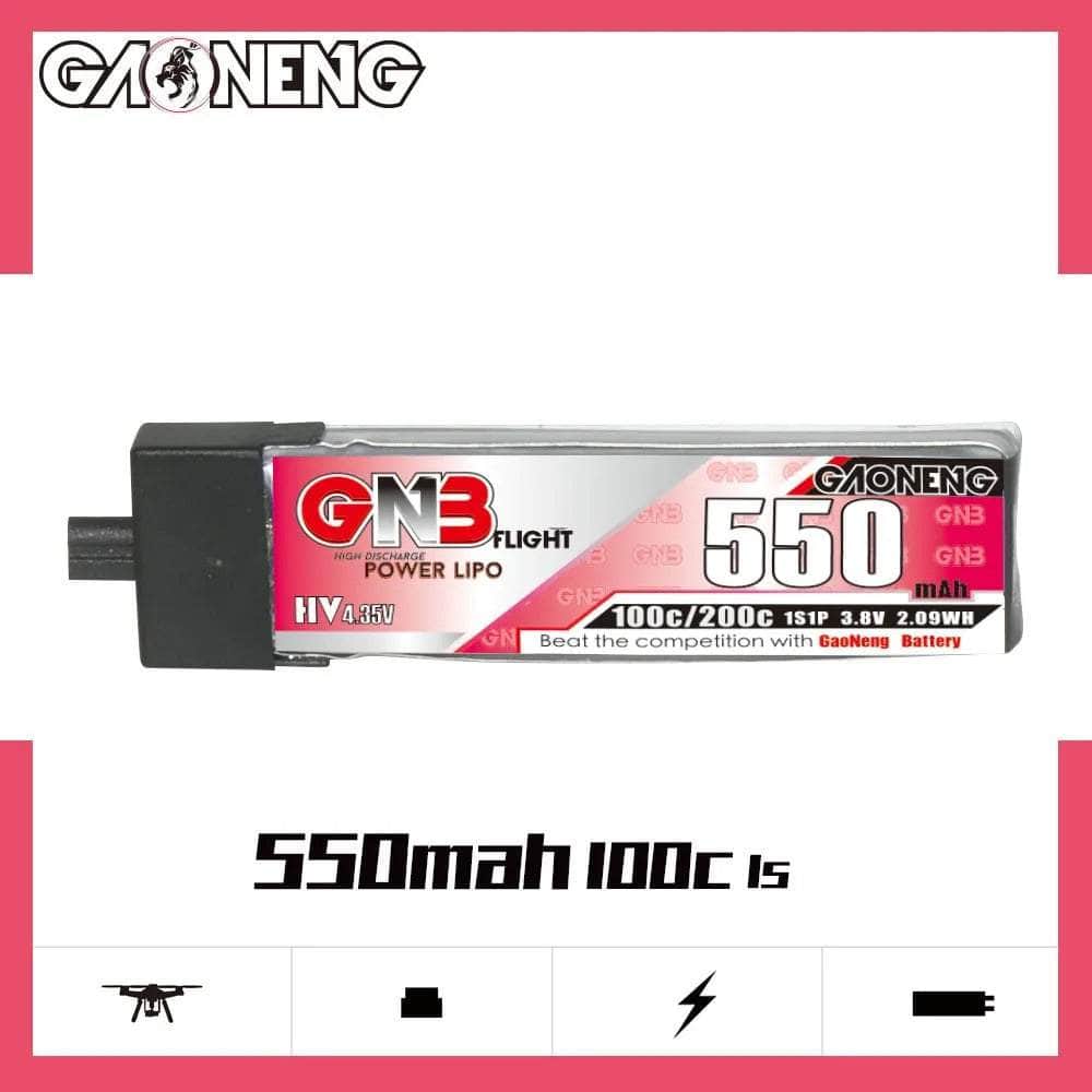 Gaoneng GNB 3.8V 1S 550mAh 100C LiHV Whoop/Micro Battery w/ Plastic Head - A30 at WREKD Co.