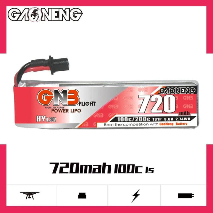 Gaoneng GNB 3.8V 1S 720mAh 100C LiHV Whoop/Micro Battery w/ Cabled - A30 at WREKD Co.
