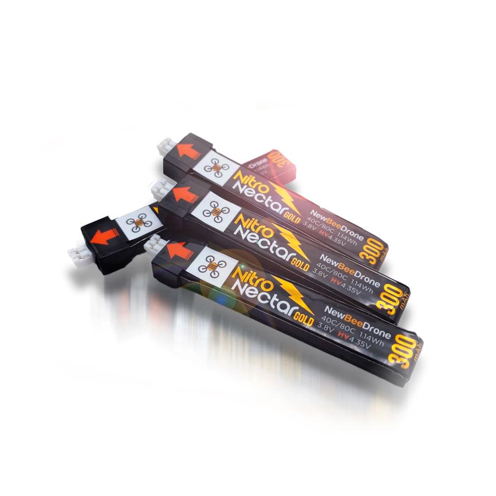 NewBeeDrone Nitro Nectar Gold 3.8V 1S 300mAh 40/80C LiHV Whoop/Micro Battery - Choose Version at WREKD Co.