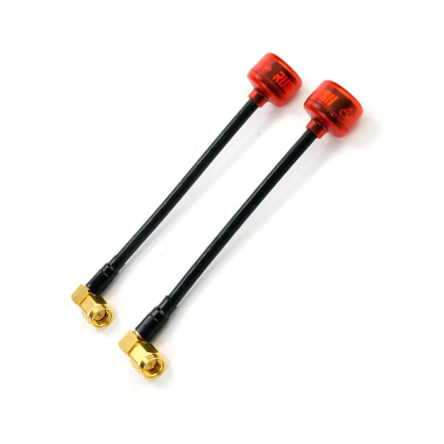 RUSHFPV Cherry 5.8GHz Antenna w/ Extended Length SMA 90-Degree Angle Connector (2 Pack) - Choose Polarization at WREKD Co.