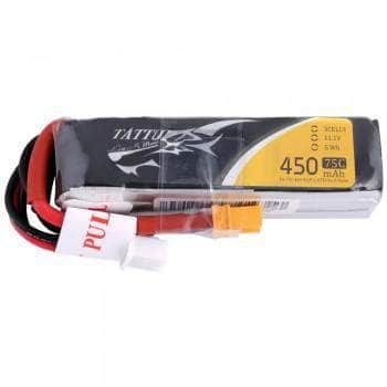 Tattu 11.1V 3S 450mAh 75C LiPo Micro Battery (Long Type) - XT30 at WREKD Co.