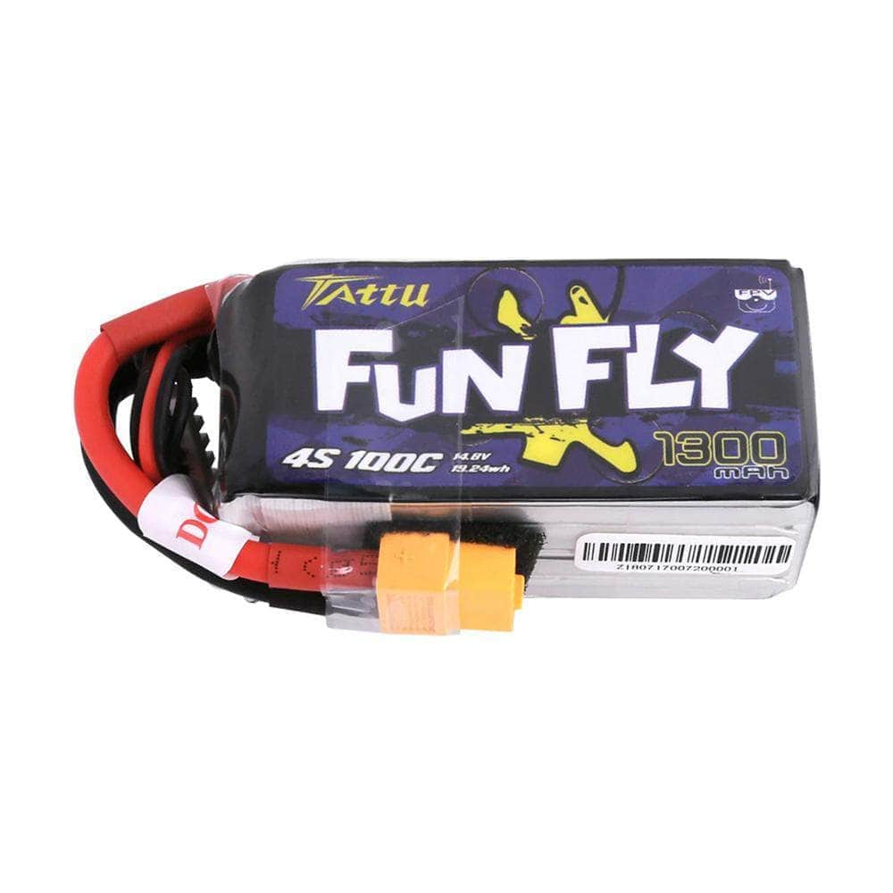 Tattu FunFly 14.8V 4S 1300mAh 100C LiPo Battery - XT60 at WREKD Co.