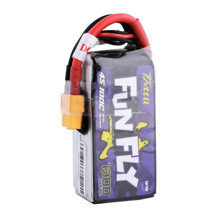 Tattu FunFly 14.8V 4S 1300mAh 100C LiPo Battery - XT60 at WREKD Co.