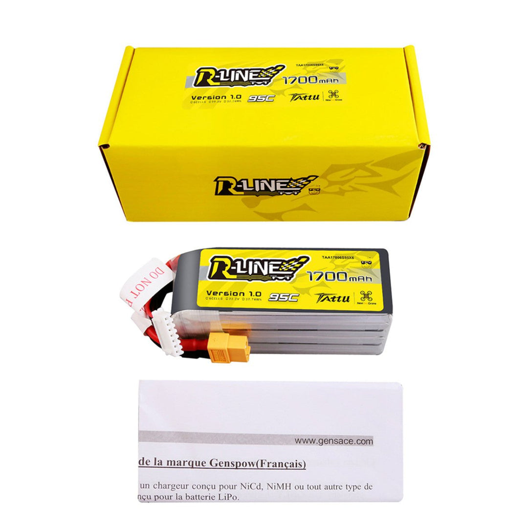 Tattu X NewBeeDrone R-Line 1700mAh 22.2V 95C 6S1P Lipo Battery Pack With XT60 Plug at WREKD Co.