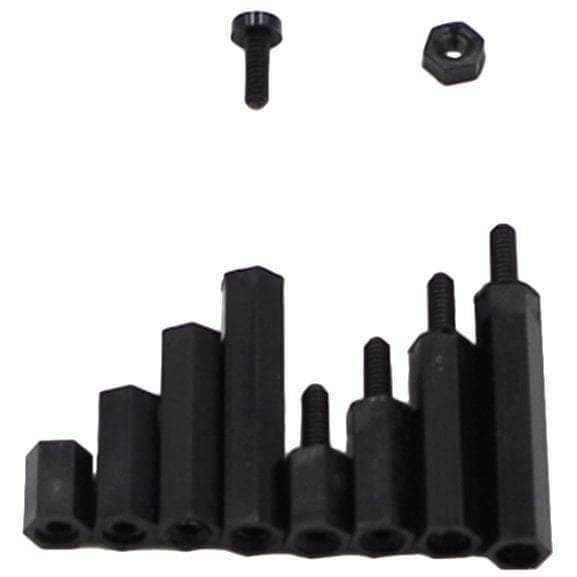 WREKD M2 Nylon Hex Male-Female Spacer Standoffs Screw Nut Assortment Kit (Black) for 2"/3" and 20x20 Rigs at WREKD Co.