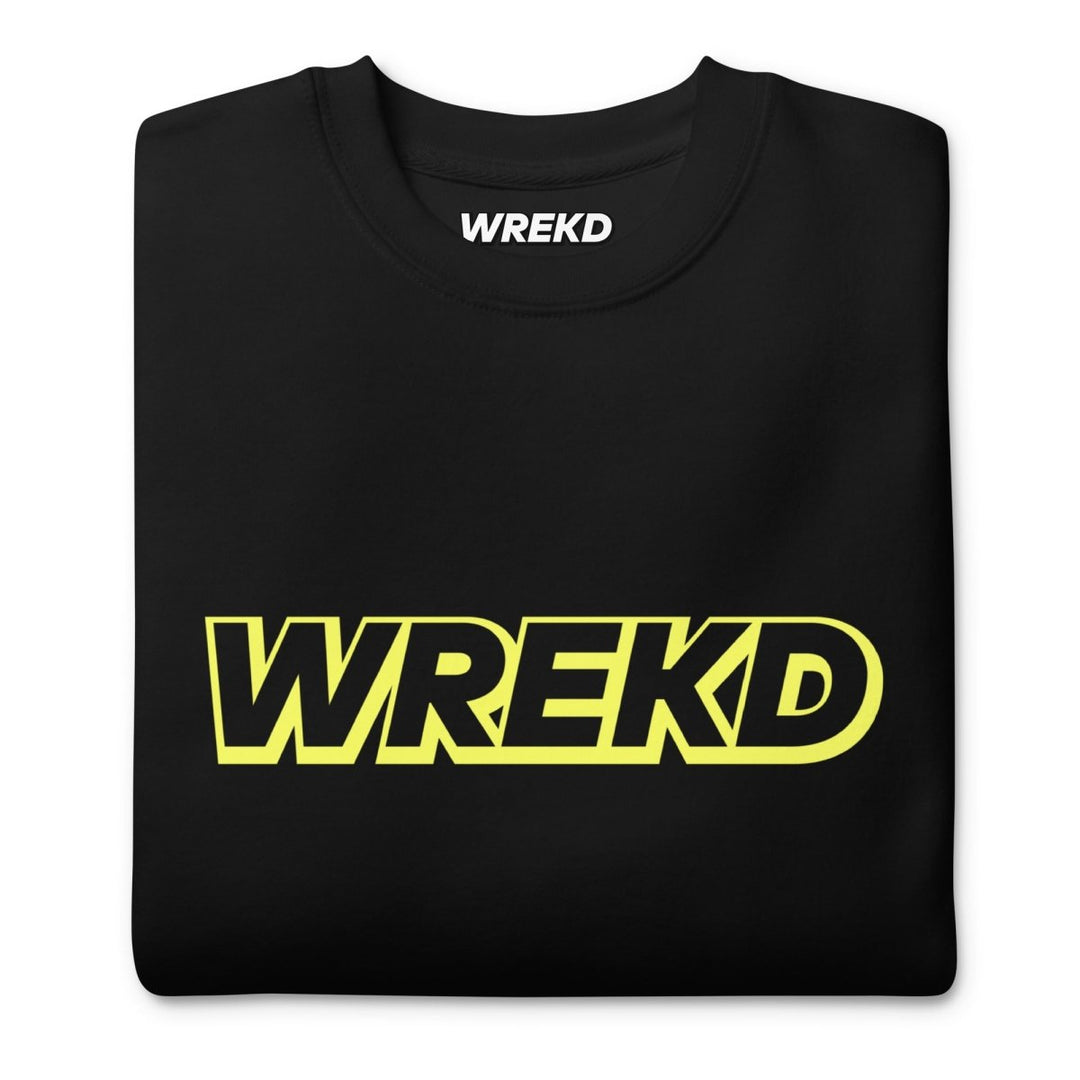 WREKD Yellow on Black Logo Unisex Premium Sweatshirt at WREKD Co.