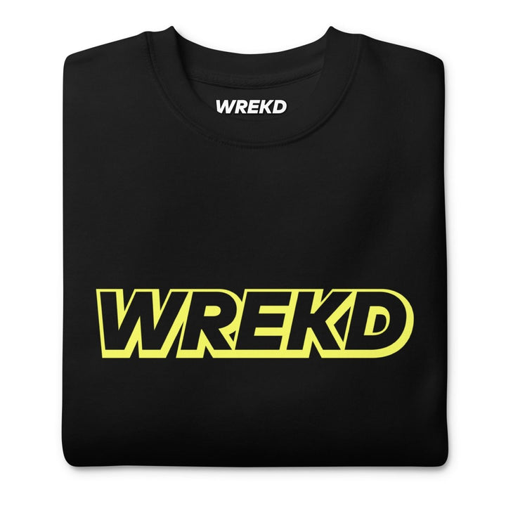 WREKD Yellow on Black Logo Unisex Premium Sweatshirt at WREKD Co.
